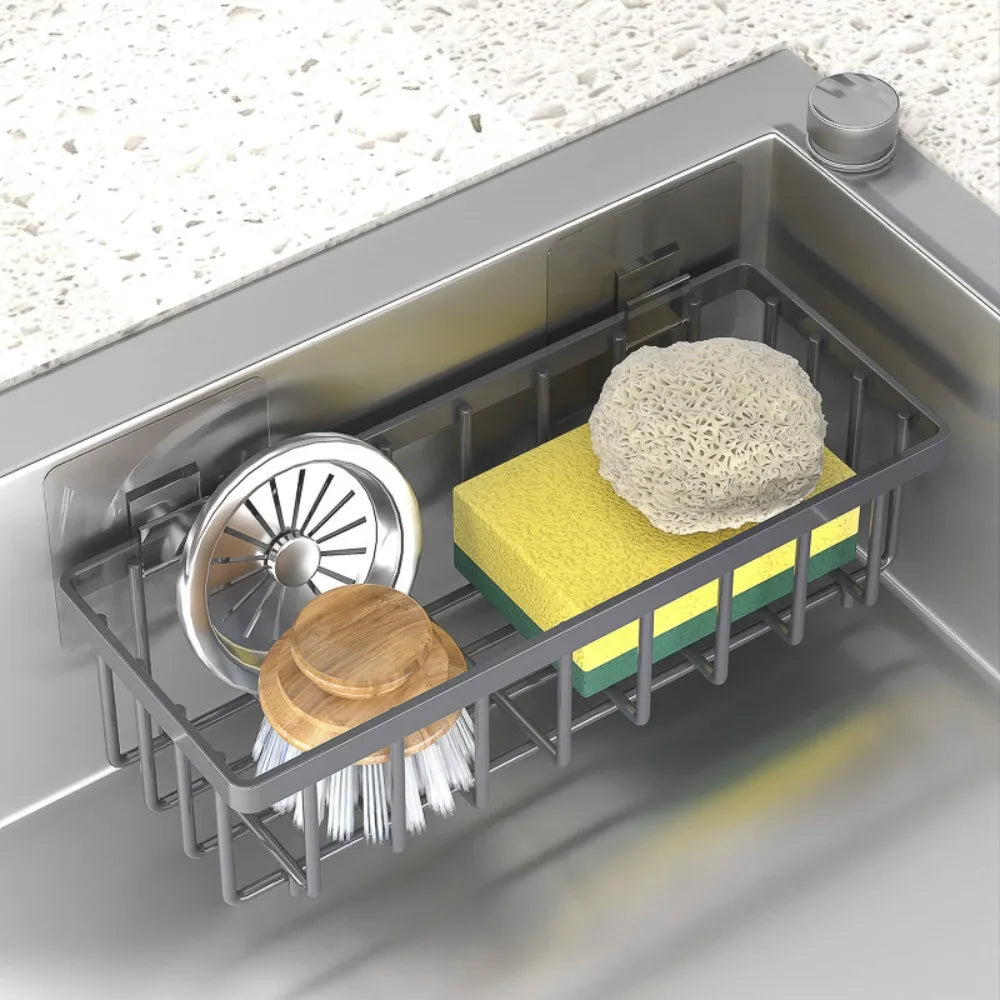Kitchen Sink Organizer – Sponge, Soap & Brush Holder Basket Sink Organizer Basket Axl Grey