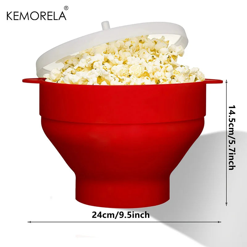 KEMORELA 3L Foldable Silicone Microwave Popcorn Maker | BPA-Free Microwave Popcorn Maker Axl Red