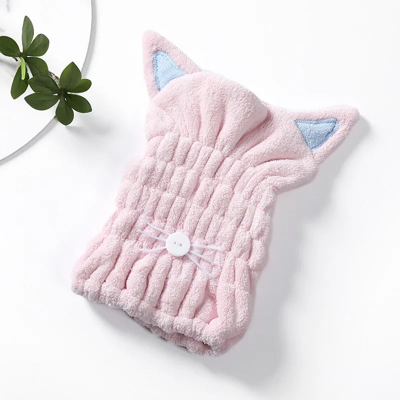 Cute Cat Microfiber Hair Drying Towel Cap – Coral Velvet Hair Drying Cap Axl