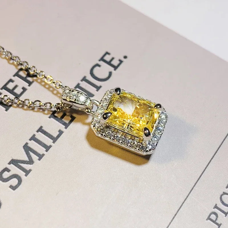 Huitan Yellow Cubic Zirconia Pendant Necklace | Women's Jewelry Pendant Necklace Axl