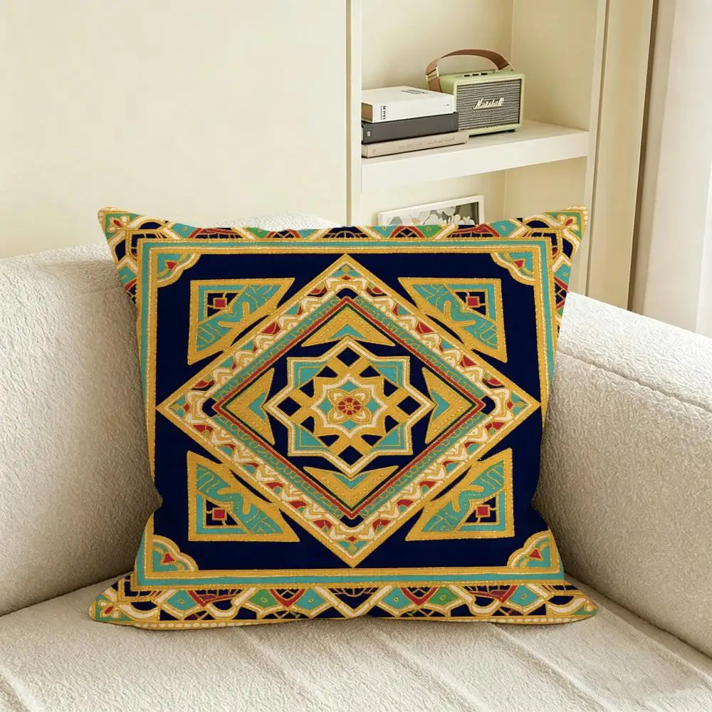 Natural Linen Brocade Print Cushion Cover | Sofa & Bed Pillowcase Decorative Cushion Cover Axl White7 40X40cm