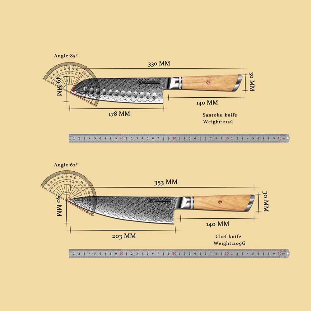 7-Piece Damascus Chef Knife Set – Japanese AUS-10 Olive Wood Kitchen Knife Set Axl