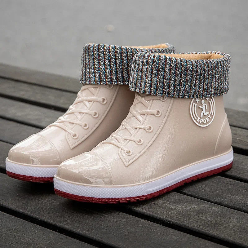 Women's Waterproof Ankle Rain Boots | Warm Cotton Garden Galoshes Women's Rain Boots Axl 1288 Apricot cotton 38