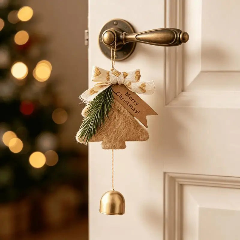 Plush Christmas Tree Ornament with Bow & Brass Bells | Xmas Décor Christmas Ornament Axl