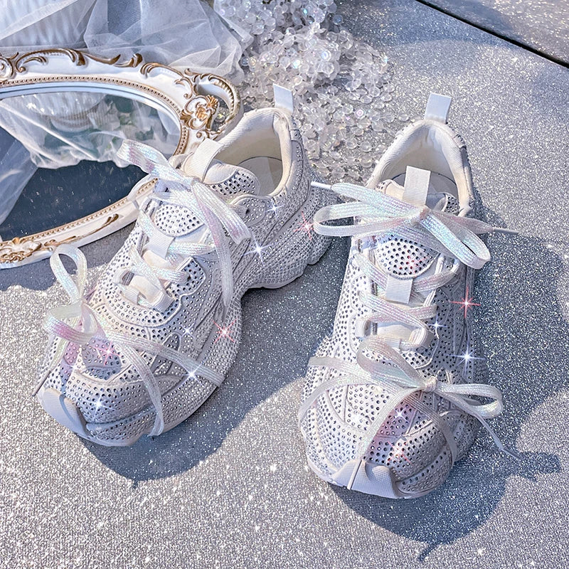 Women's Luxury Bling Platform Sneakers – Lace-Up Sport Shoes Platform Sneakers Axl