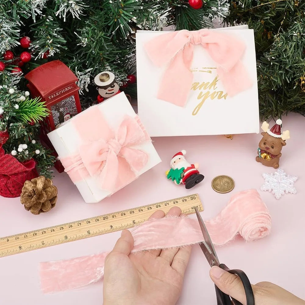 Pink Velvet Frayed Fringe Ribbon – Wedding & Gift Wrapping Craft Ribbon Axl