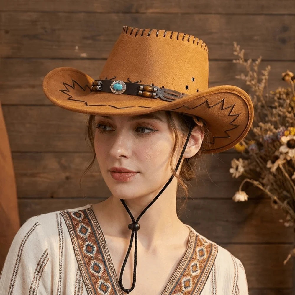 Vintage Wide Brim Western Cowboy Fedora Hat | Sun Protection Western Fedora Hat Axl