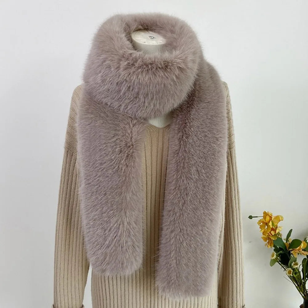 Vintage Faux Fur Long Scarf 180cm – Soft Luxury Wrap Shawl Faux Fur Scarf Axl Khaki