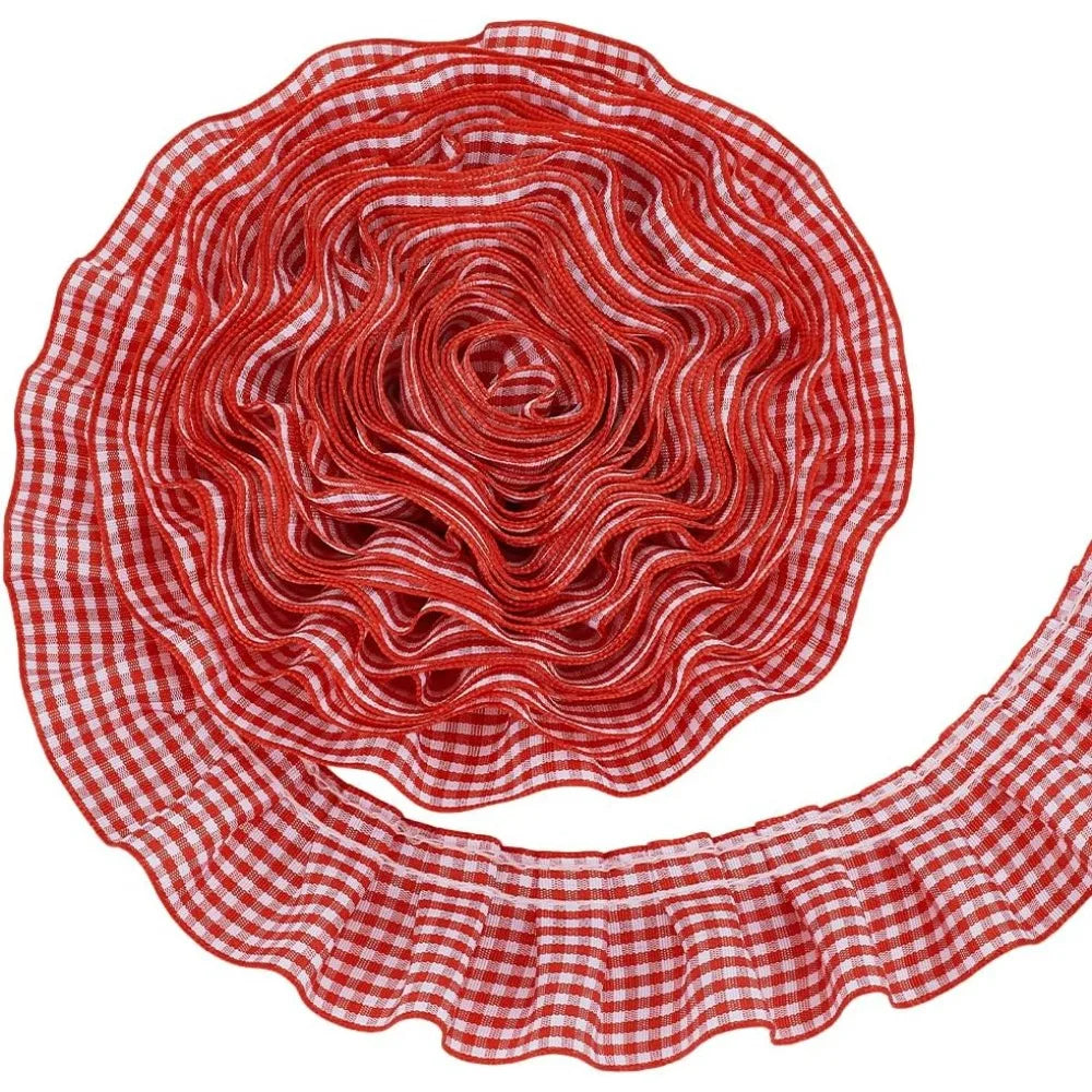 Cerise Gingham Ruffle Ribbon 40mm | 10m Polyester Craft Trim Craft Ribbon Trim Axl AECH04-18106
