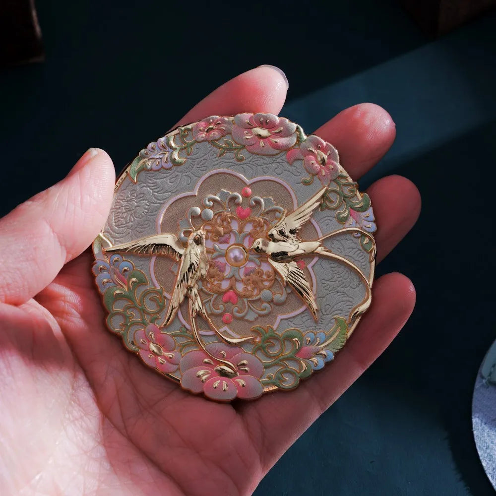 Vintage Chinese Handheld Mirror – 3D Peony Pocket Mirror Handheld Makeup Mirror Axl