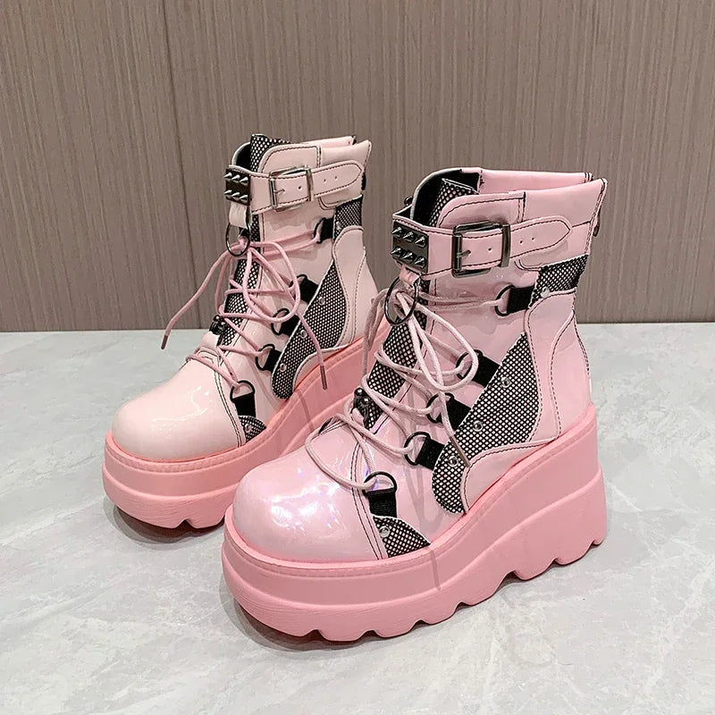 Women's Platform Wedge Ankle Boots | Punk Zip High Heels Platform Ankle Boots Axl