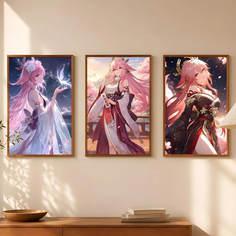 Yae Miko Self-Stick HD Wall Poster – Waterproof Anime Decor Wall Art Poster Axl