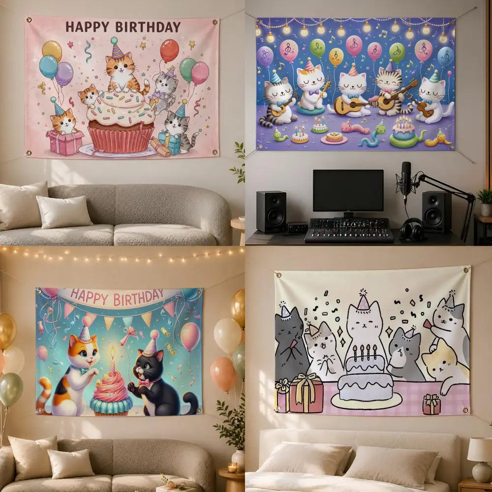Kawaii Cat Wall Hanging Flag Banner – Room & Party Décor Wall Hanging Banner Axl