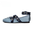 Women's Lolita Ballet Flats – Square Toe Buckle Strap Loafers Ballet Flats Axl Blue 38