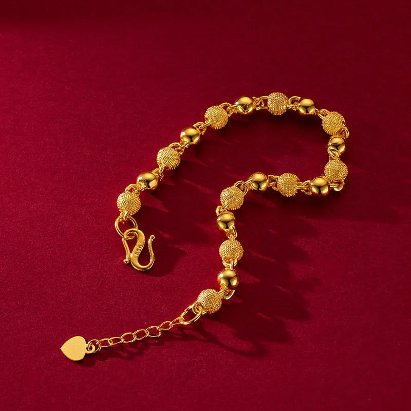 Gold Plated Ball Bead Bracelet – Women's Fashion Chain Jewelry Beaded Bracelet Axl
