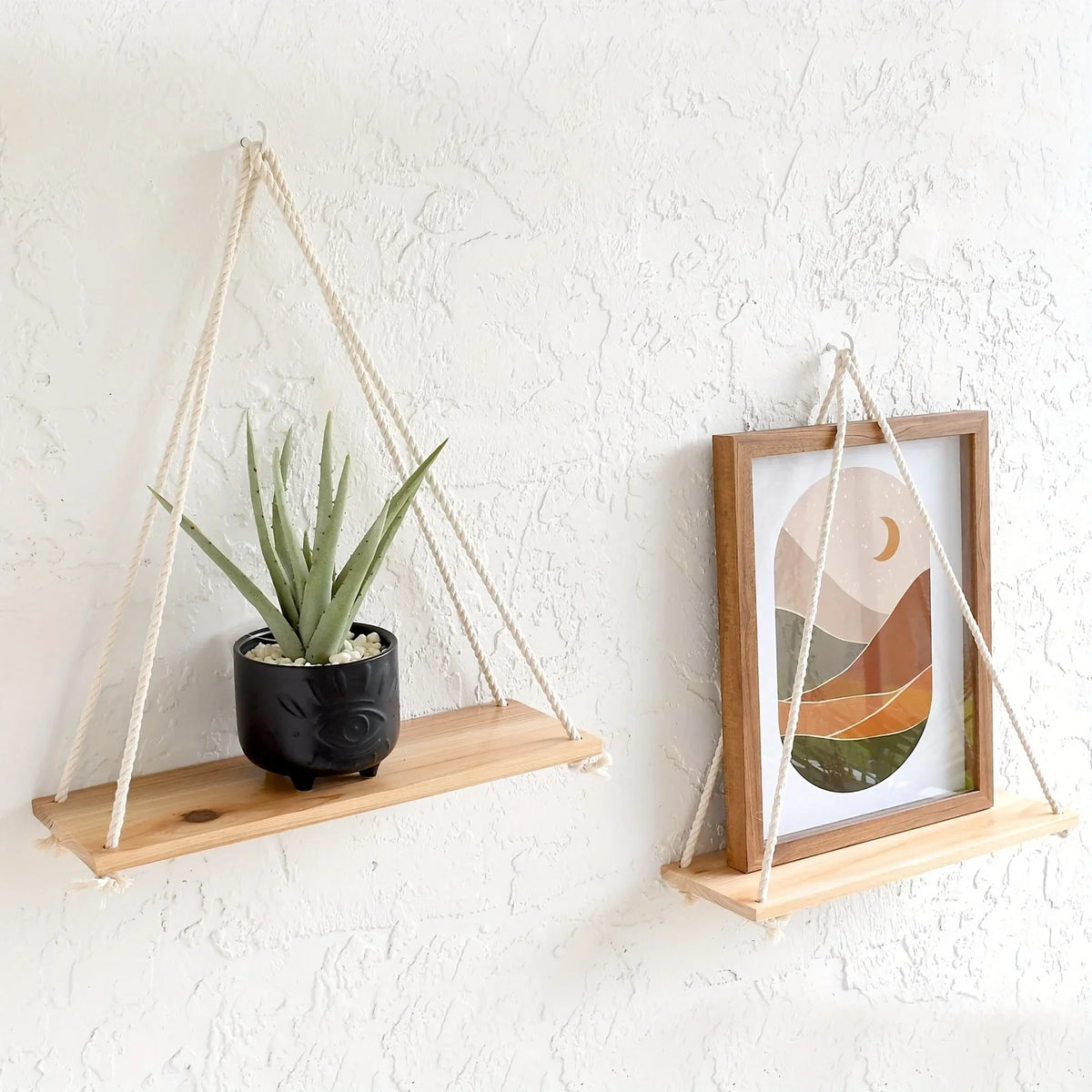 Boho 2-Piece Floating Wood Wall Shelves for Plants & Decor Floating Wall Shelves Axl