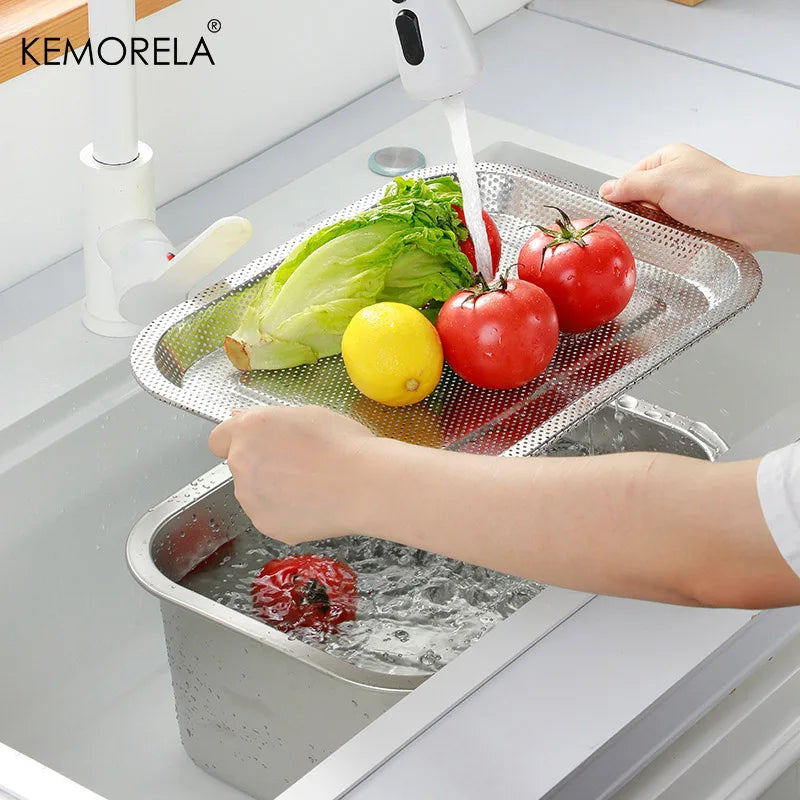 KEMORELA 10L Stainless Steel Washing Bowl with Filter Screen Kitchen Colander Basin Axl