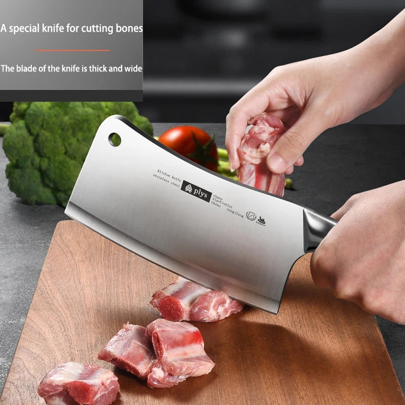 Heavy-Duty Stainless Steel Chef Knife – Wood-Grain Handle Kitchen Chef Knife Axl