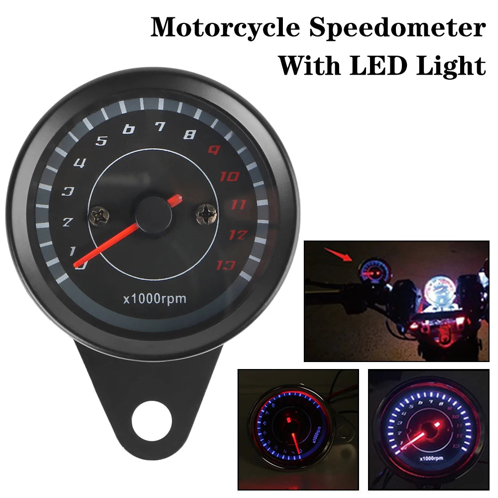 Universal Motorcycle Speedometer Tachometer with LED Light Motorcycle Gauge Axl
