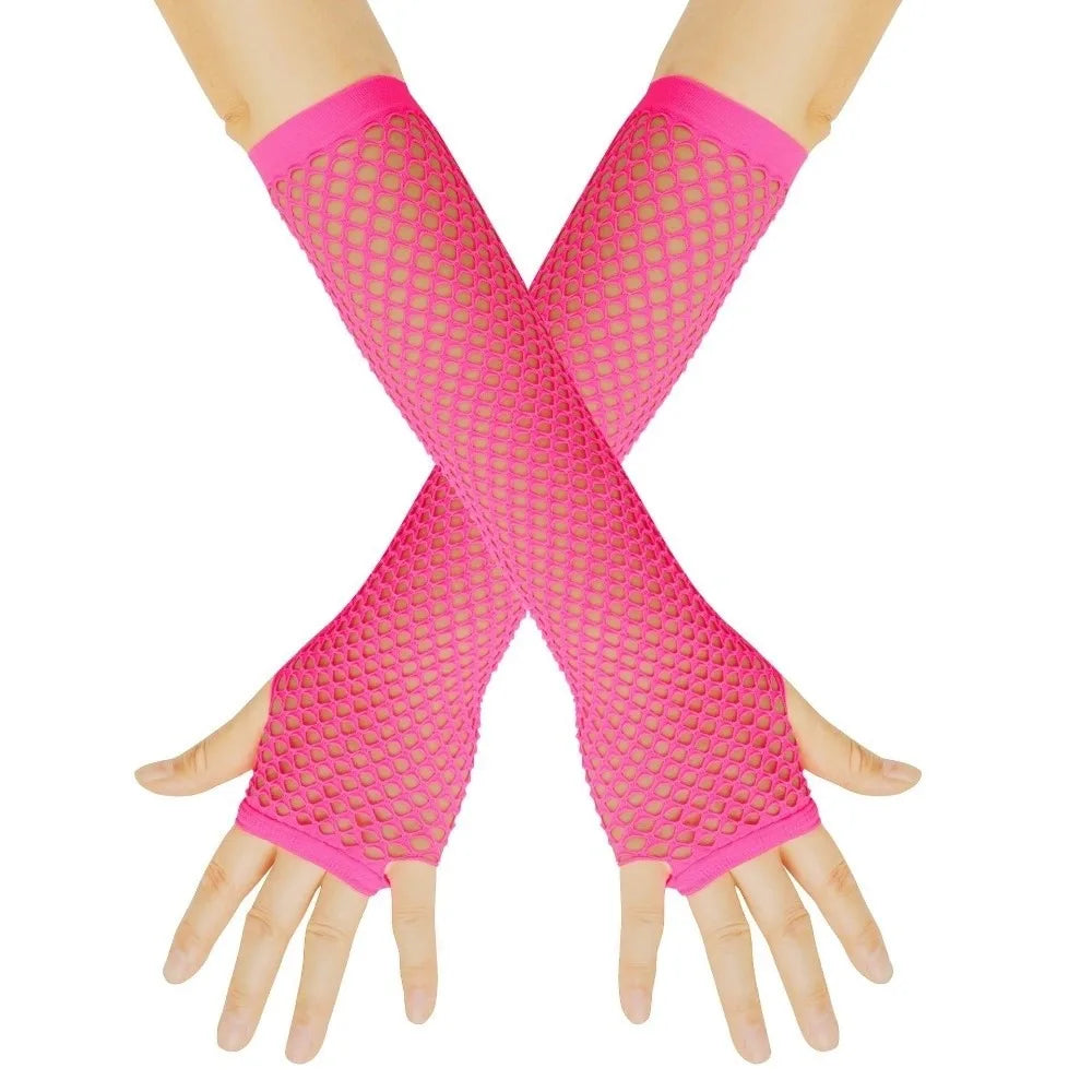 Fingerless Fishnet Mesh Gloves – Long Punk Goth Style Fingerless Mesh Gloves Axl Rose Red