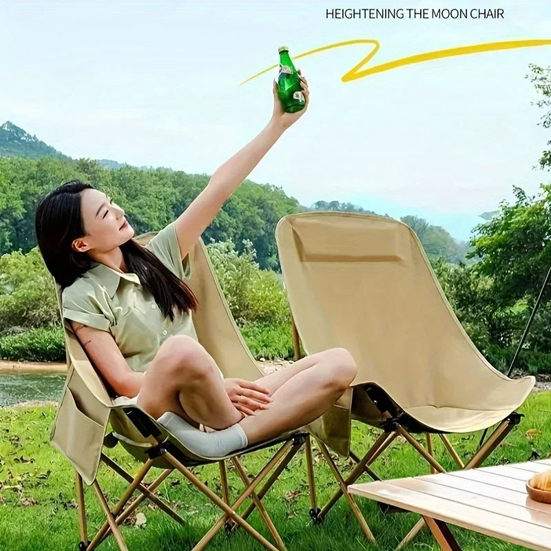 Portable High-Back Moon Chair – Foldable Camping Beach Chair Folding Outdoor Chair Axl