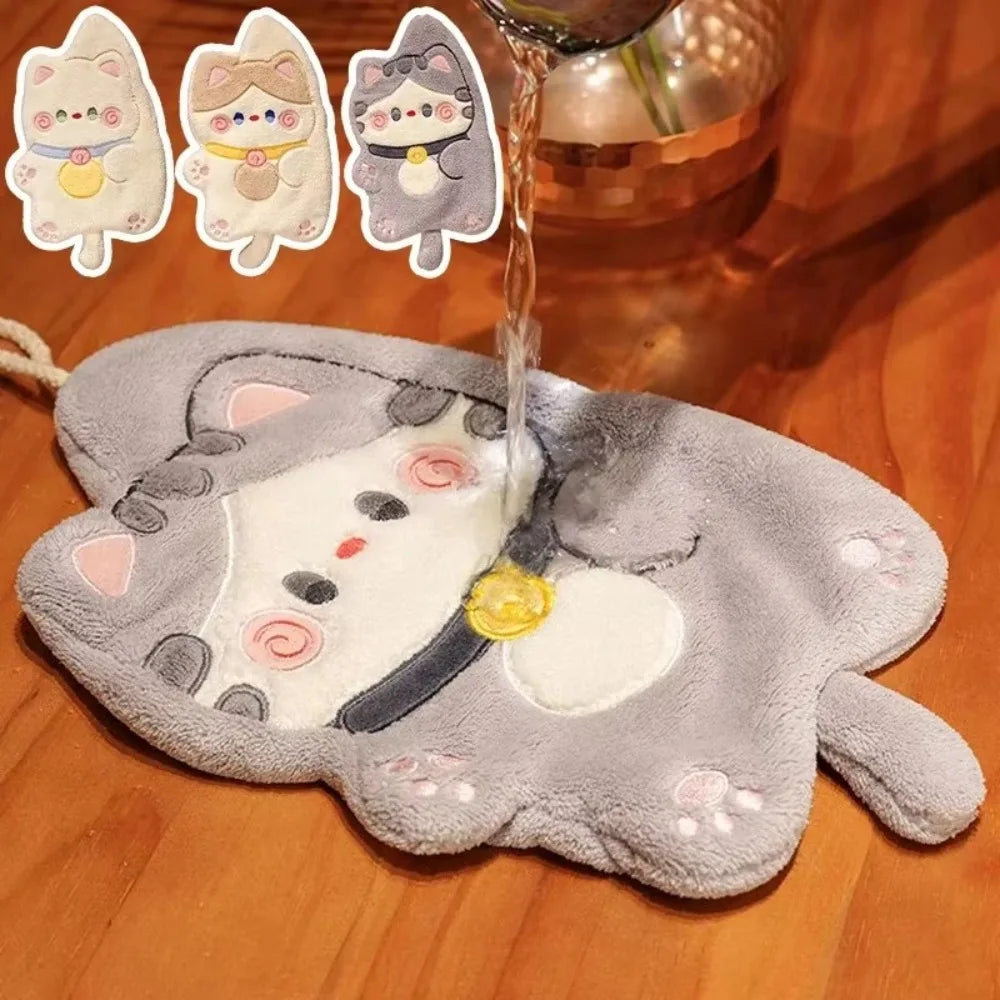 Cartoon Cat Coral Velvet Hand Towel – Quick Dry Kitchen & Bath Hand Towel Axl
