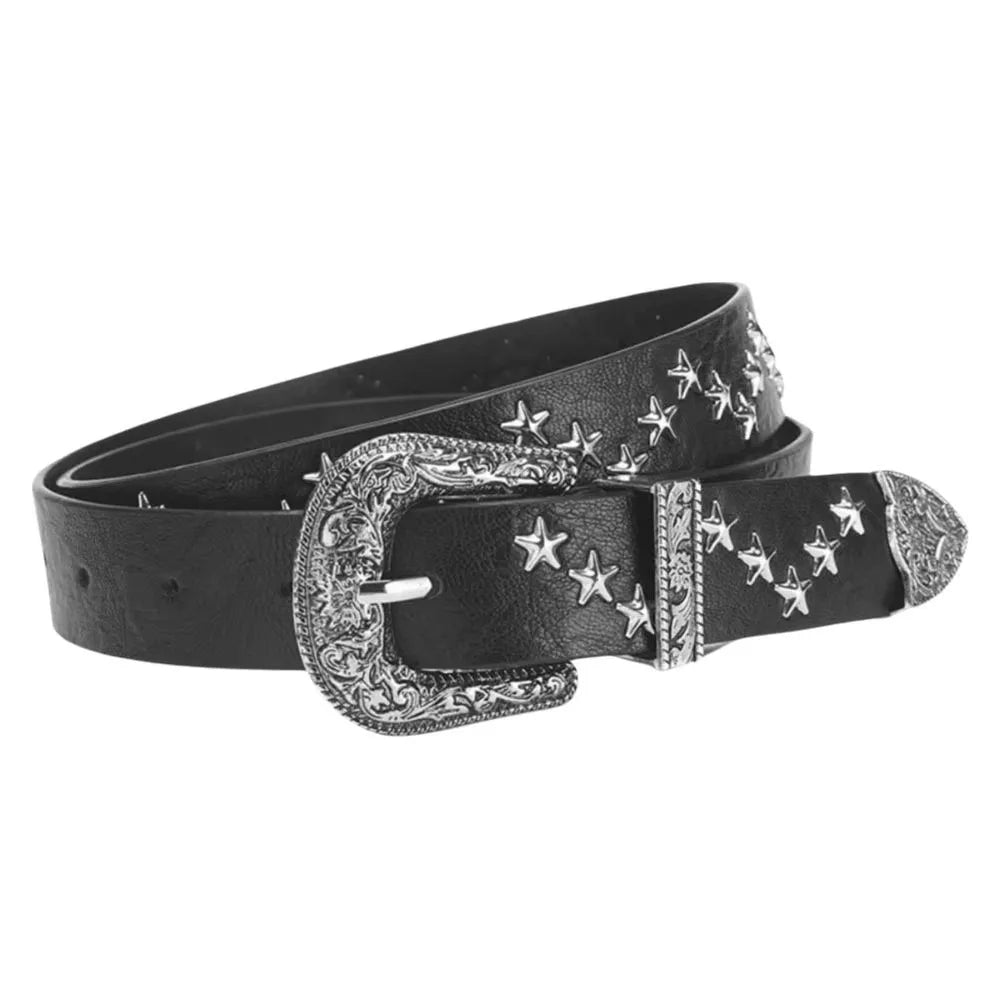 Y2K Punk Studded Belt – Gothic PU Leather Star Waistband Fashion Belt Axl Black