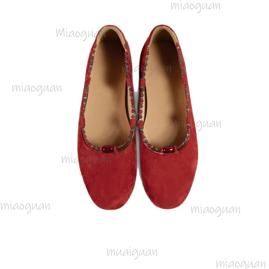 Vintage Ethnic String Bead Mary Jane Flats | Women's Slip-On Women's Flat Shoes Axl