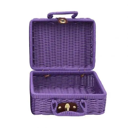 Retro Rattan Woven Storage Basket – Portable Handheld Organizer Woven Storage Basket Axl PURPLE