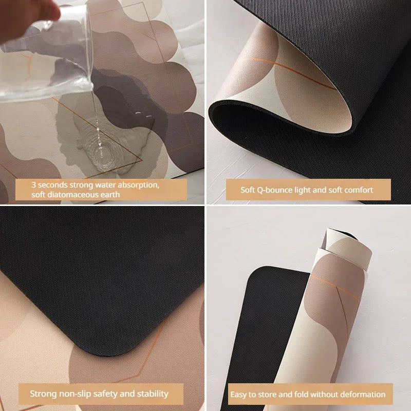 Diatomite Bath Mat – Non-Slip Quick Dry Floral Bathroom Rug Bath Mat Axl