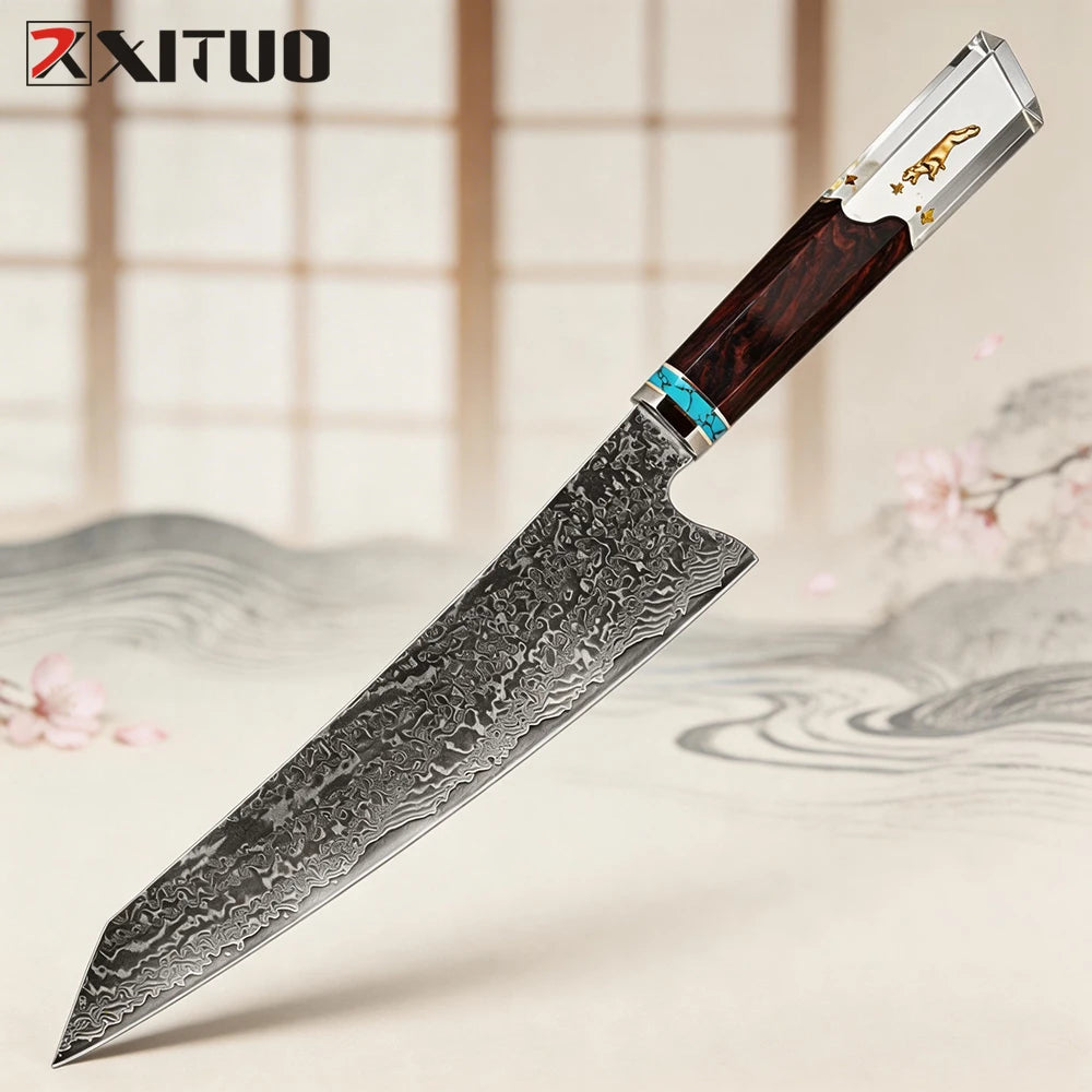 XITUO Damascus 8" Kiritsuke Chef Knife – Hand Forged Carbon Steel Damascus Chef Knife Axl
