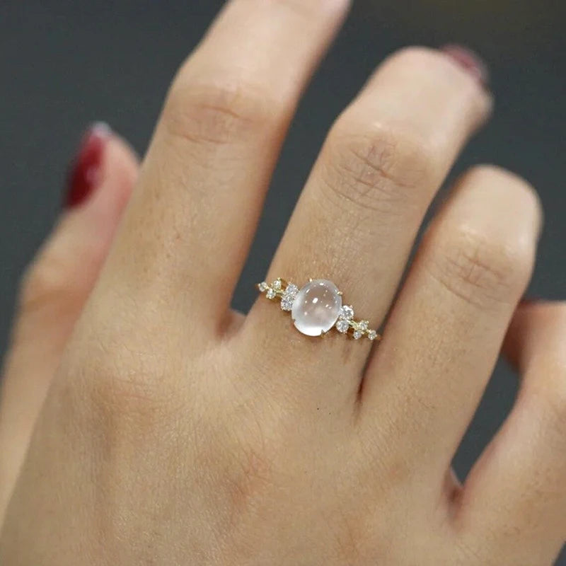 Huitan Oval Opal CZ Ring – Gold Bridal Wedding Band for Women Fashion Ring Axl