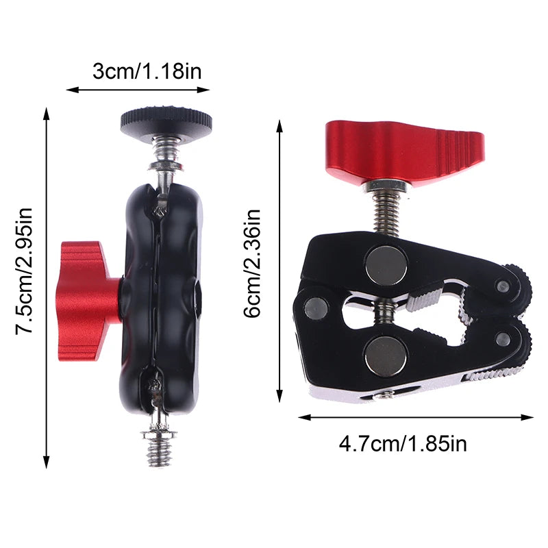 Double Ball Head Magic Arm Clamp 1/4" 3/8" Aluminum Alloy Camera Magic Arm Axl