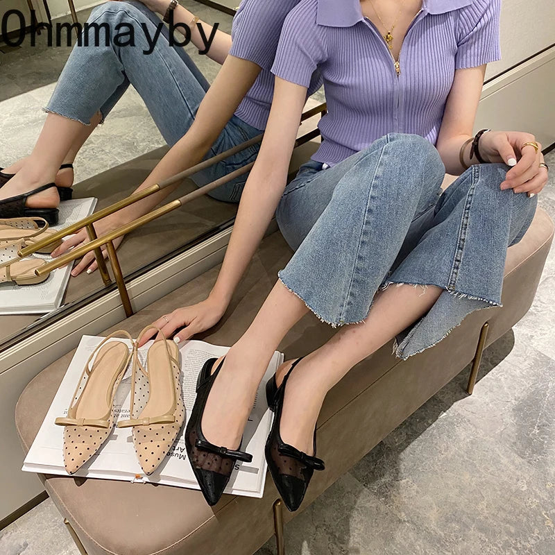 Women's Butterfly-Knot Mesh Pointed Toe Flat Sandals Women's Flat Sandals Axl