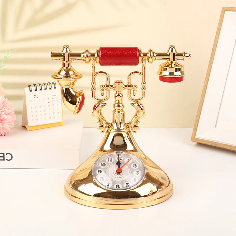 Retro Telephone Model Alarm Clock – Vintage Desktop Decor Decorative Alarm Clock Axl Gold