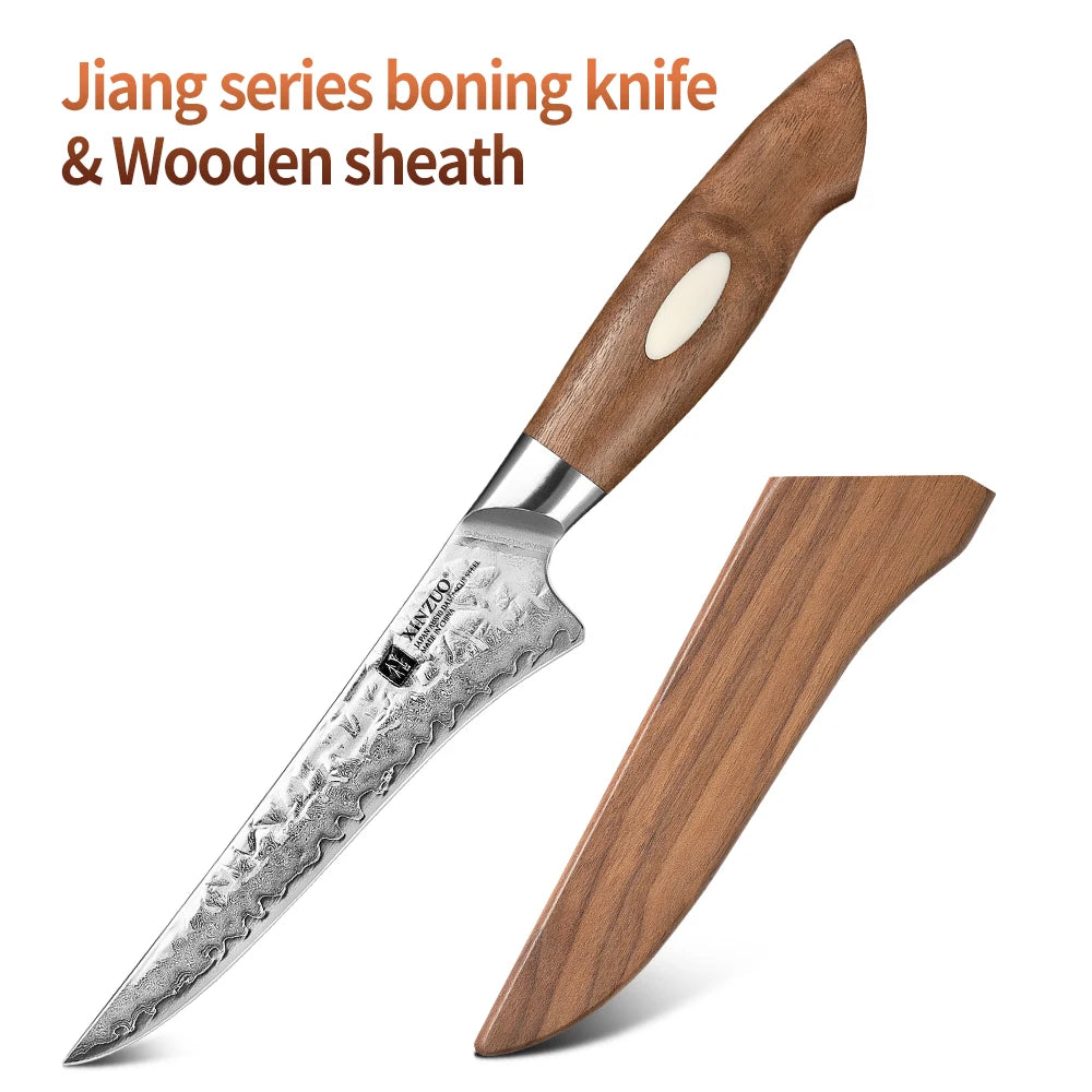 XINZUO 6" Damascus Boning Knife – 67-Layer AUS10 Steel Damascus Boning Knife Axl with Wooden sheath