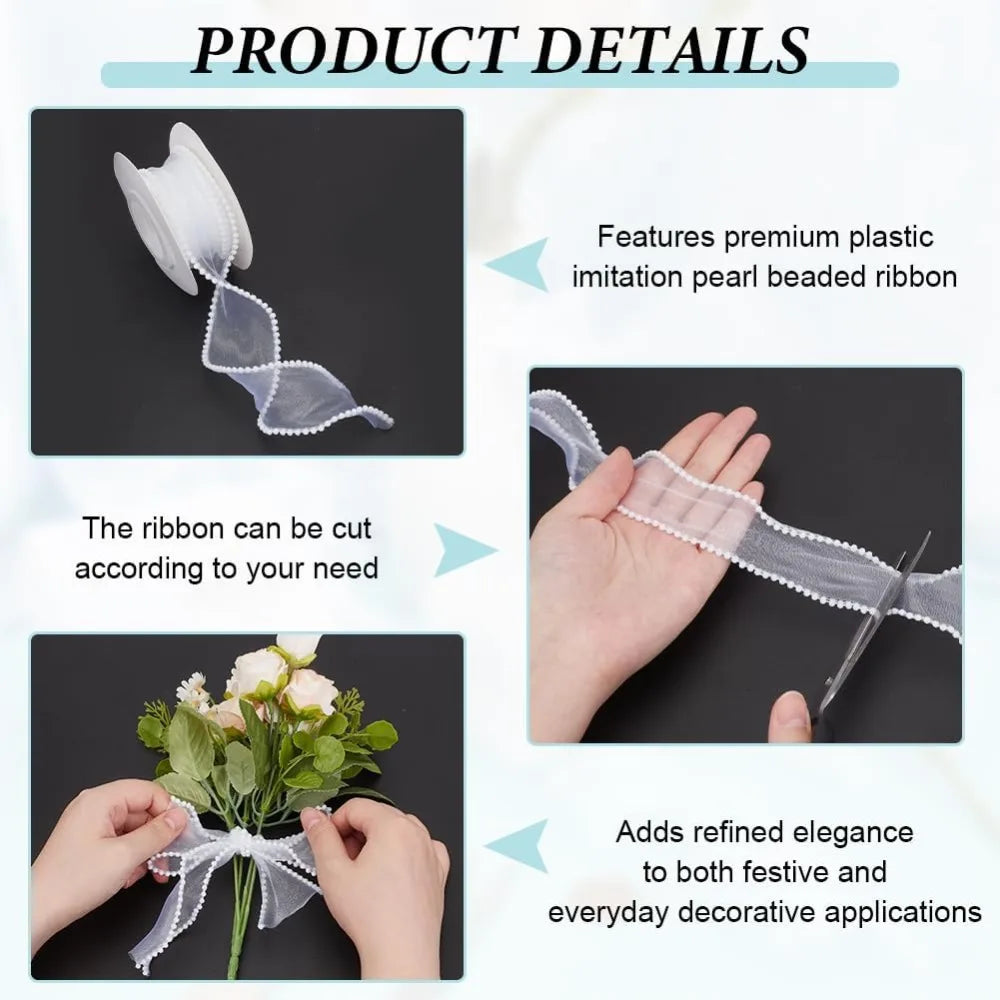 White Pearl Edge Sheer Wired Ribbon 40mm x 4.5m | Craft Ribbon Craft Ribbon Axl