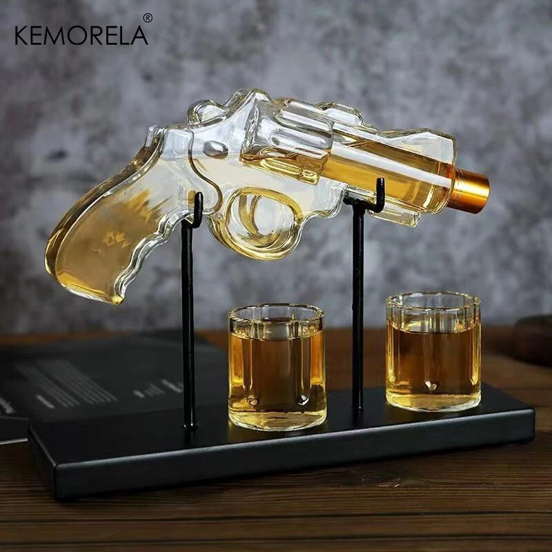 KEMORELA Revolver Whiskey Decanter & Glass Set | Bar Gift Whiskey Decanter Set Axl