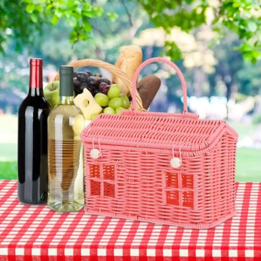 Imitation Rattan Storage Basket with Lid | Rustic Home Organizer Storage Basket Axl