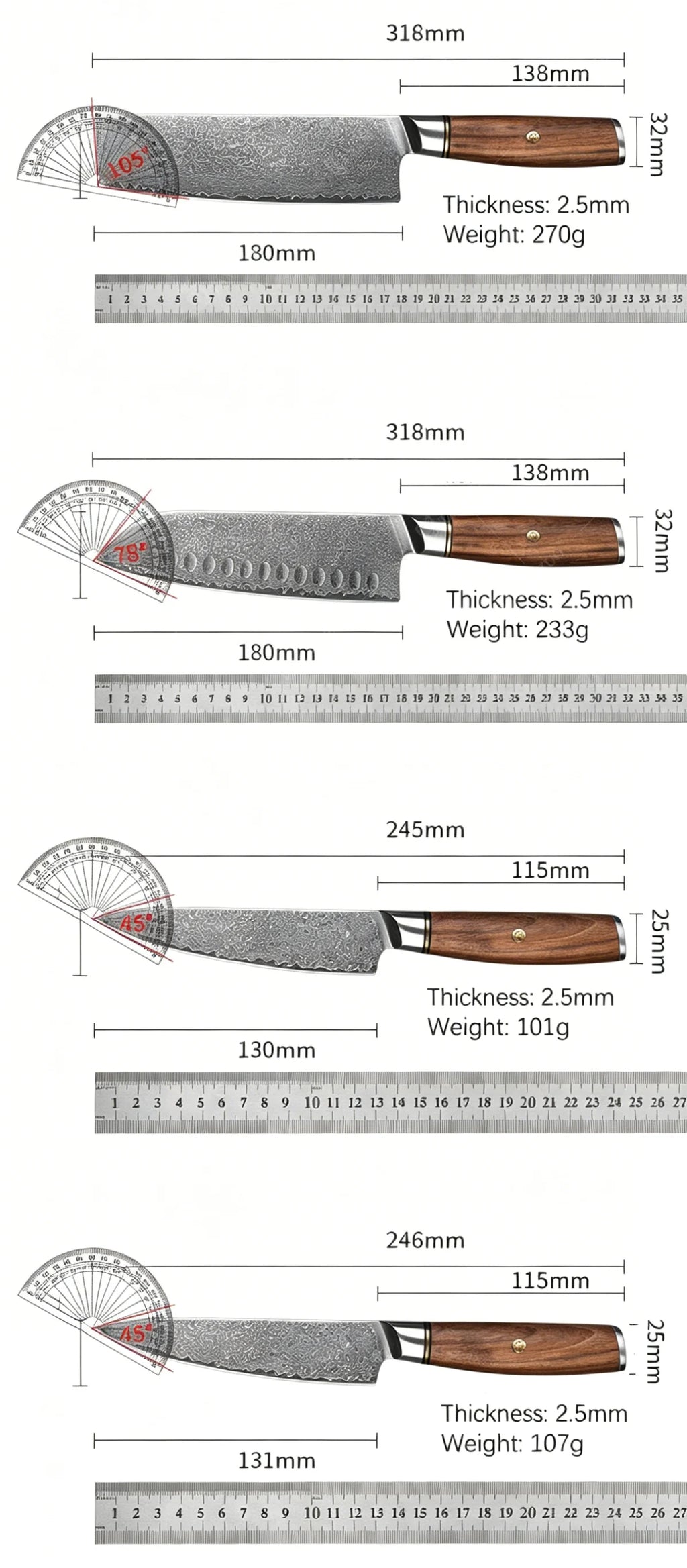 TAMZUO 67-Layer Damascus Steel Santoku Chef Knife Set Damascus Chef Knife Axl