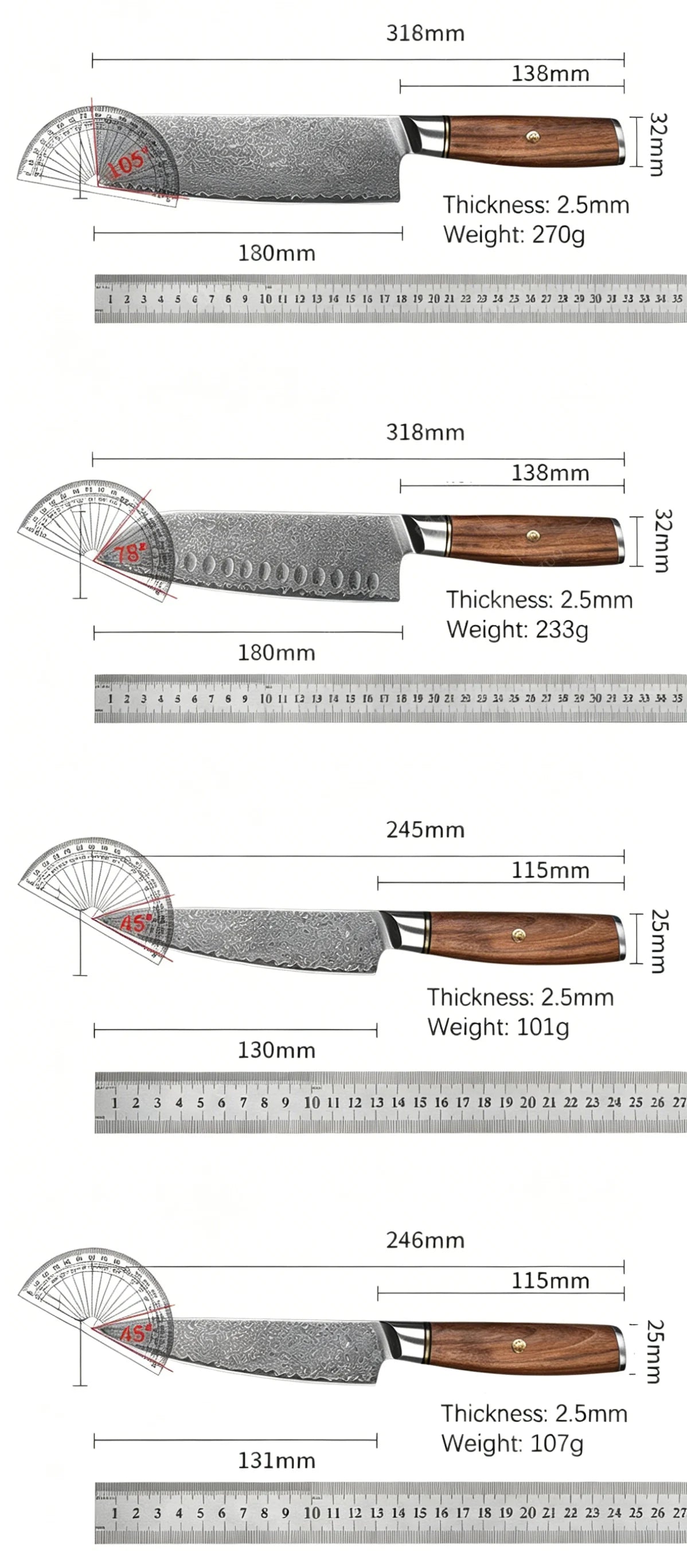 TAMZUO 67-Layer Damascus Steel Santoku Chef Knife Set Damascus Chef Knife Axl