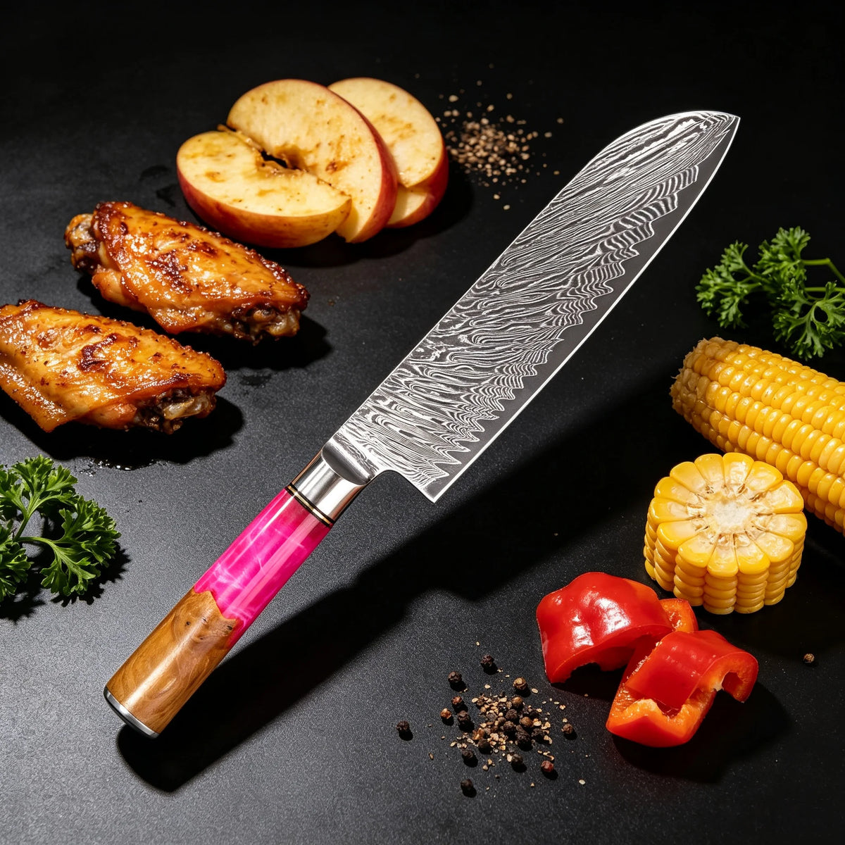 67-Layer Damascus Steel Santoku Chef Knife – Sharp 17.7cm Damascus Chef Knife Axl