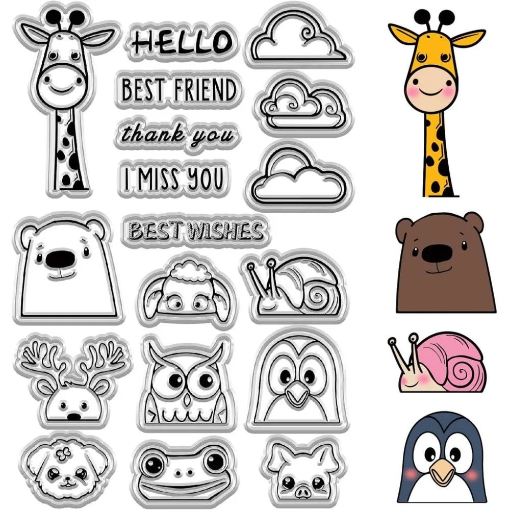 Cute Animal Clear Stamps – Giraffe Frog Polar Bear Craft Set Clear Craft Stamps Axl AECH04-19615
