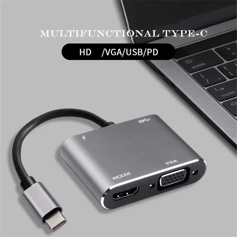 4-in-1 USB-C Hub – 4K HDMI, VGA, USB 3.0 & 100W PD Charging USB-C Multiport Hub Axl