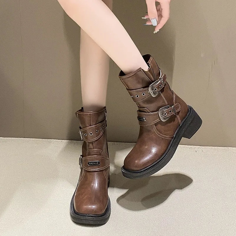 Women's Punk Lace-Up Ankle Boots – Chunky Combat Booties Combat Ankle Boots Axl