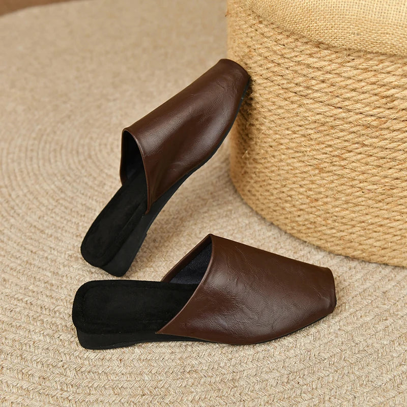 Women's Peep Toe Mule Slides – Faux Leather Low Heel Sandals Mule Slide Sandals Axl Brown 40