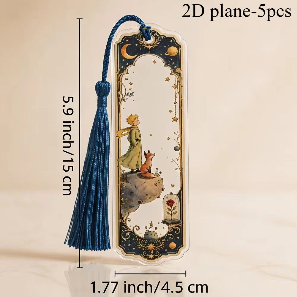 Little Prince Acrylic Tassel Bookmarks Set of 5 | Literary Gift Acrylic Bookmarks Axl 4.5X15cm - 5PCS