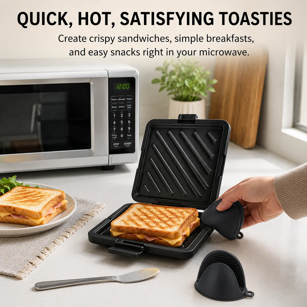 Microwave Sandwich Maker & Toastie Grill Pan with Silicone Mitts Microwave Grill Pan Axl