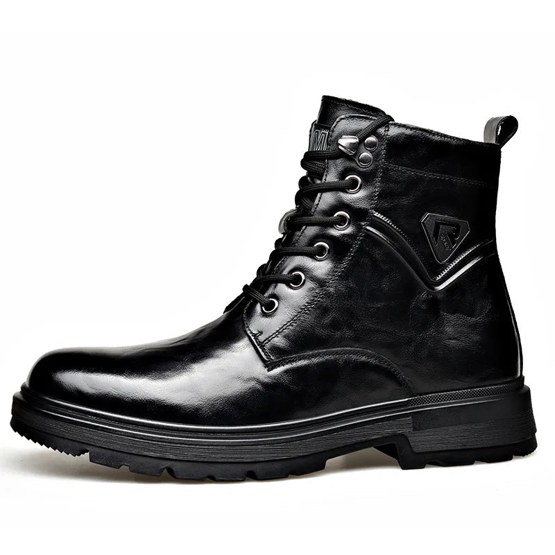 Men's Genuine Leather Ankle Boots – Warm Wool-Lined Lace-Up Men's Ankle Boots Axl Black 43