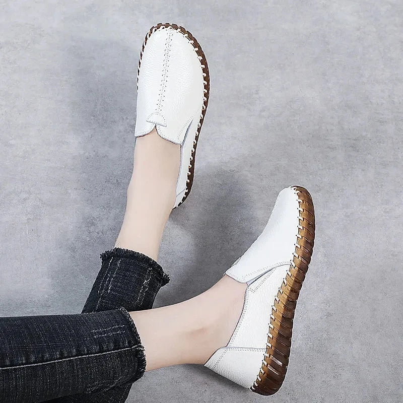 Women's Genuine Leather Loafers – Soft Sole Casual Flat Shoes Leather Loafer Flats Axl